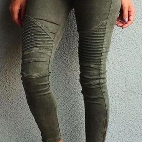 Denim - Olive moto pants size M (8-10)